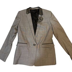 The Kooples Grey Leather Trim Blazer